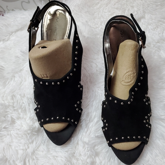 MARC FISCHER BLACK LEATHER SILVER STUDDED STILETTO - Picture 3 of 16